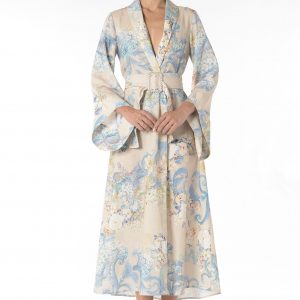 kimono floral lino estampado mujer base nude