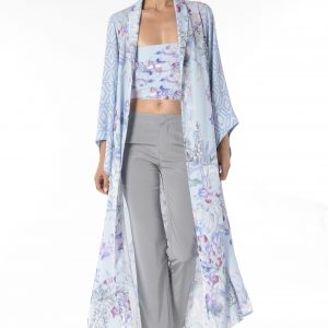 kimono floral azul con cinturón edición limitada