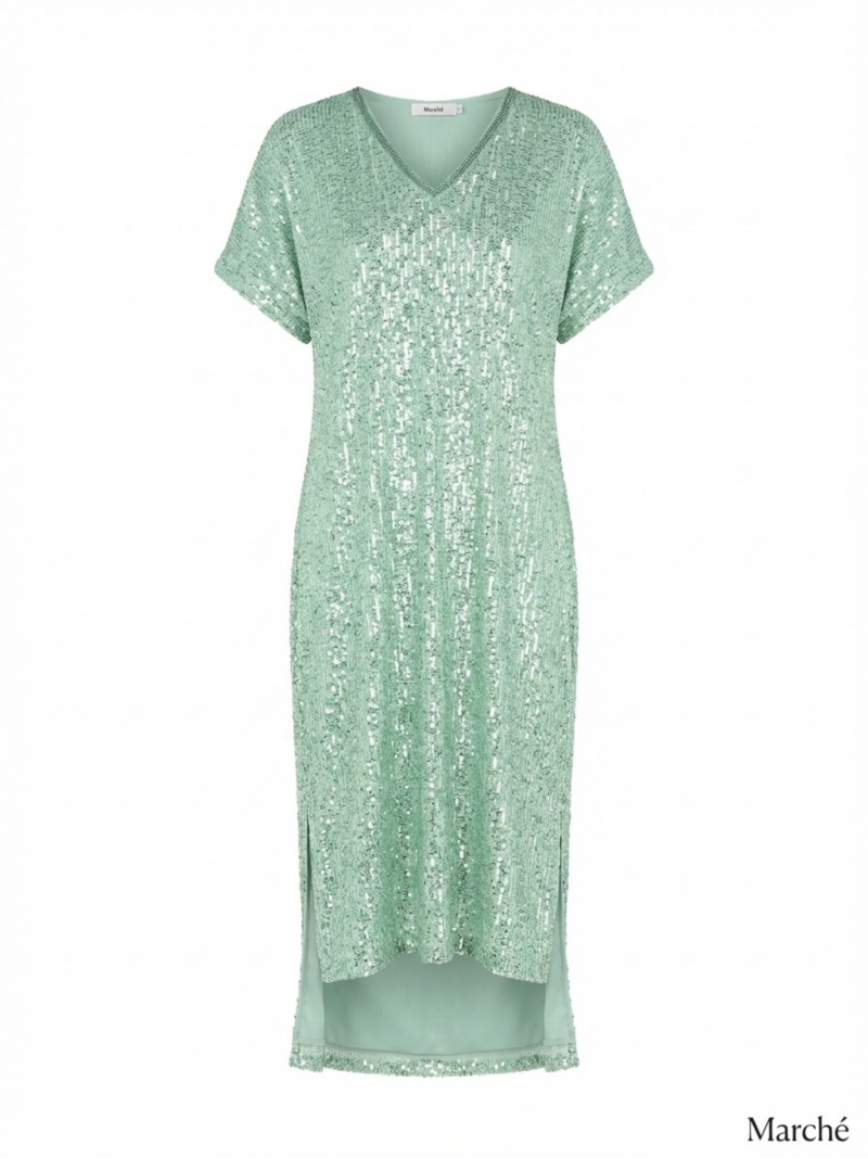 Vestido Midi Lentejuelas Verde Agua