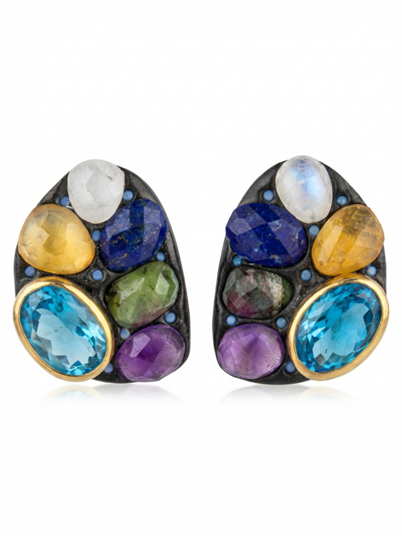 Pendientes Artesanales de Gemas Naturales Multicolor