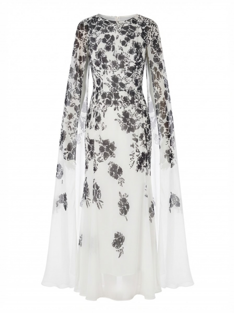 Vestido Largo Estampado Blanco y Negro