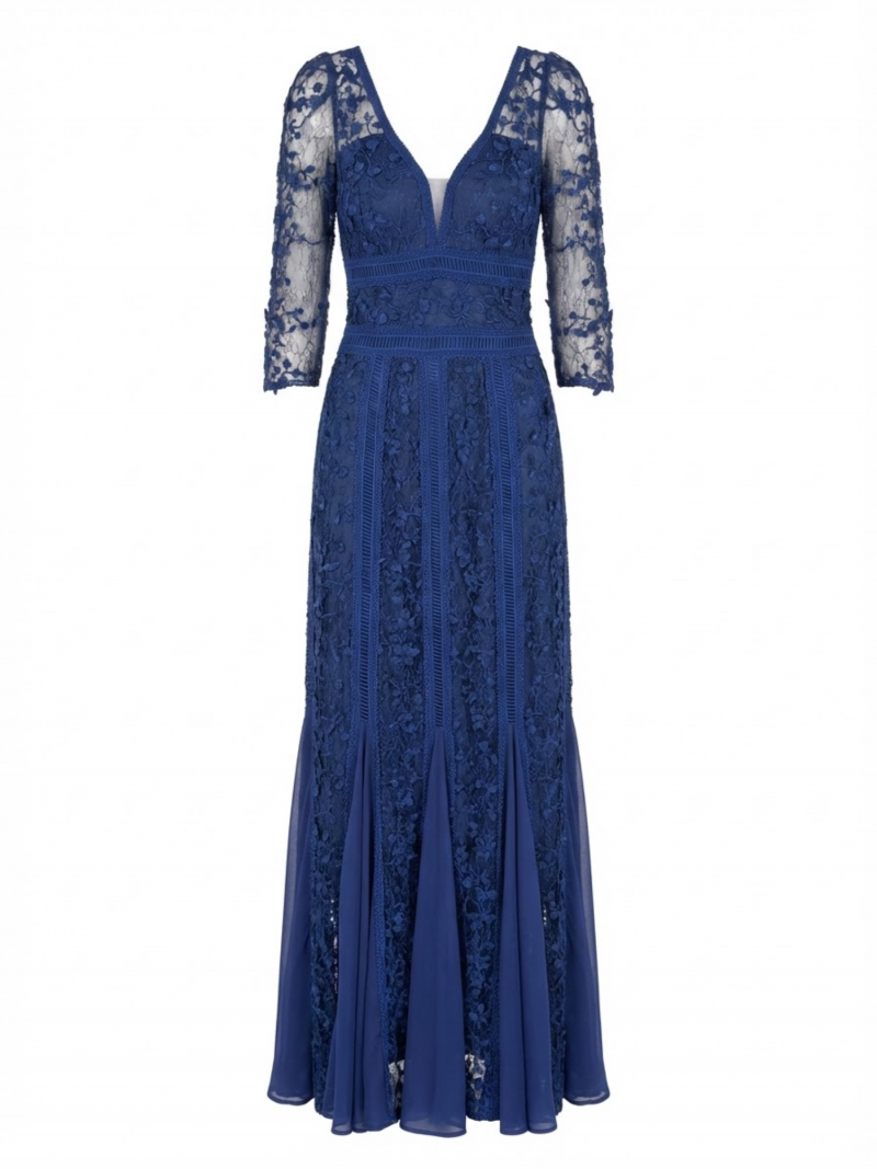 Vestido Largo Encaje Azul Profundo