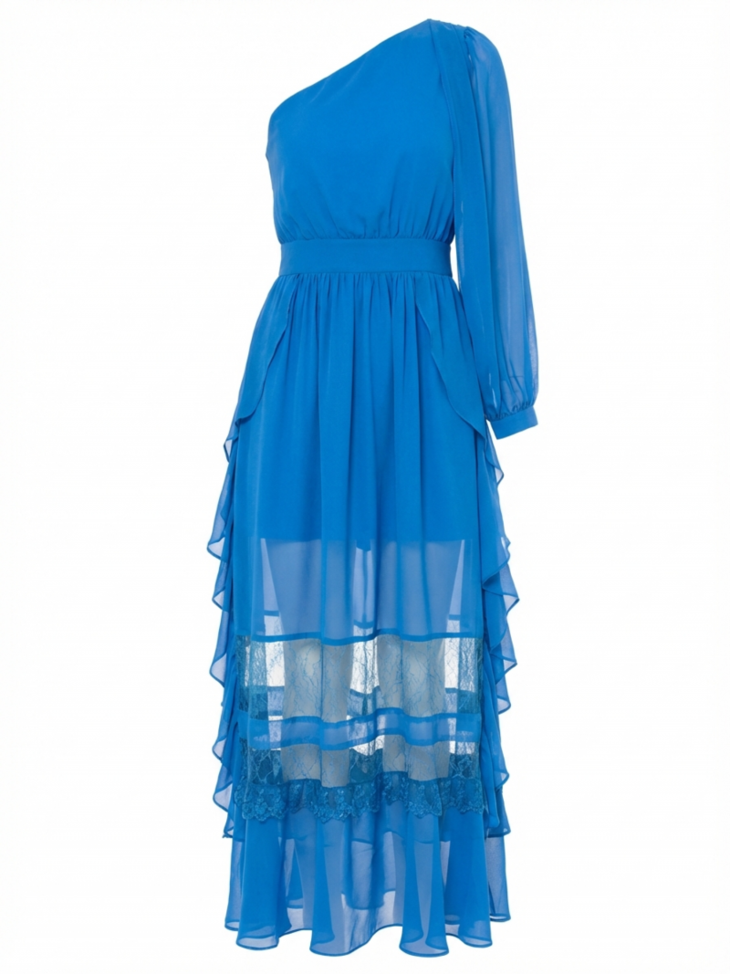 Vestido Asimétrico Azul Fluido