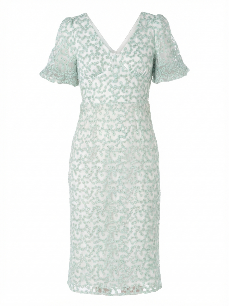 Vestido Midi Encaje Verde Agua