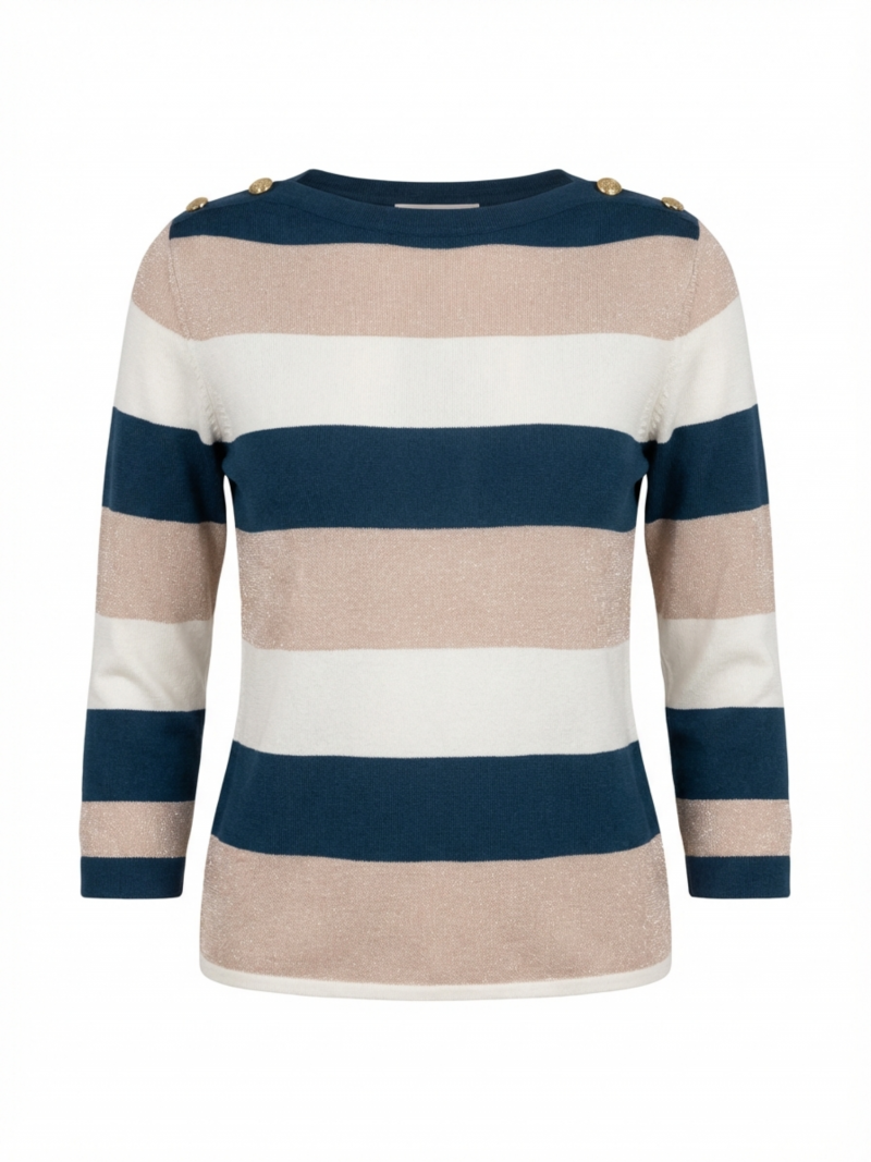 Jersey de Punto Fino a Rayas con Botones en Hombro