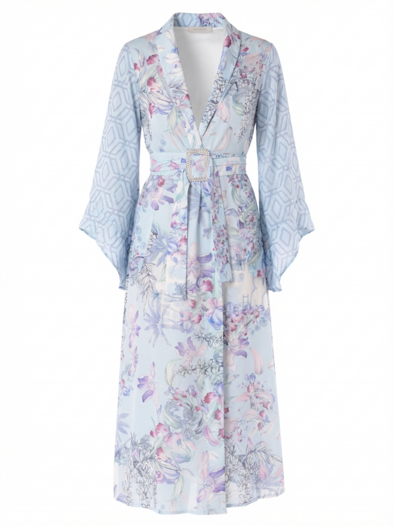 Kimono Largo Floral Azul