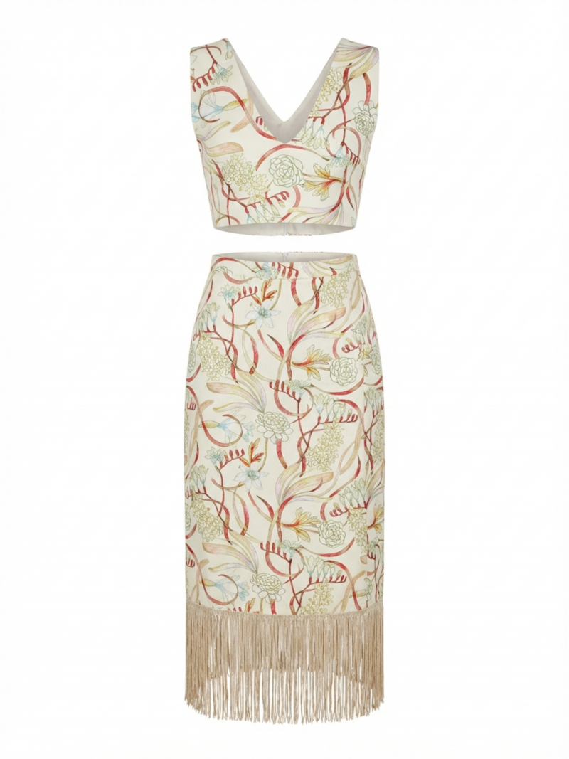 Conjunto Estampado Floral con Flecos