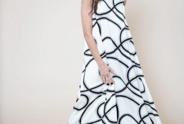 vestido largo estampado mujer blanco negro FASSINA