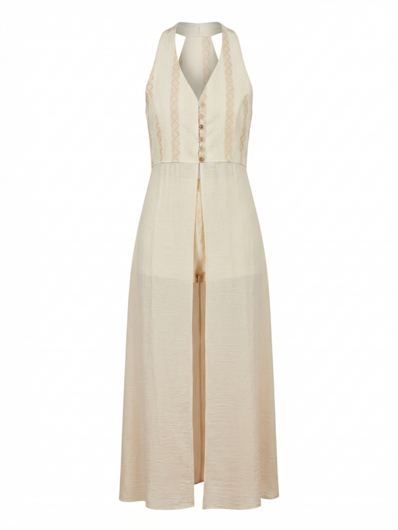 Chaleco Largo Halter Lino Beige Natural