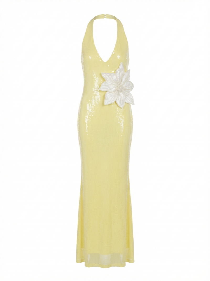 Vestido Largo Escote Profundo Lentejuela Mate – MADE TO ORDER