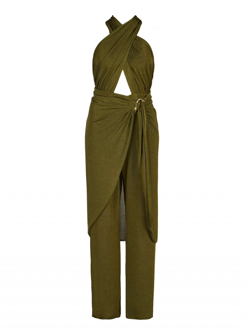 Jumpsuit Halter Drapeado Corte Fluido