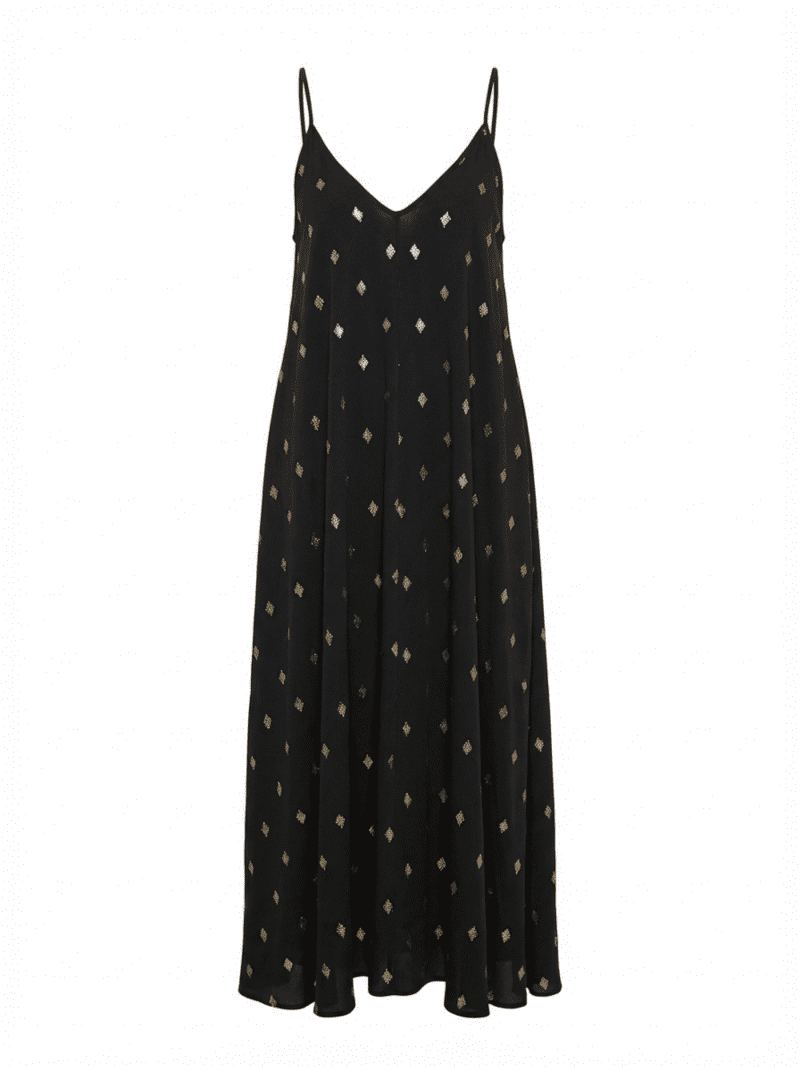 Vestido Midi Estampado Dorado